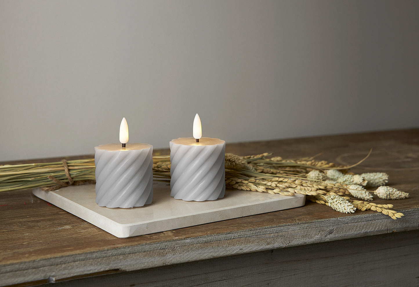 LED-Echtwachs-Kerze Flamme Swirl Votive 7,5x5cm grau 2Stück