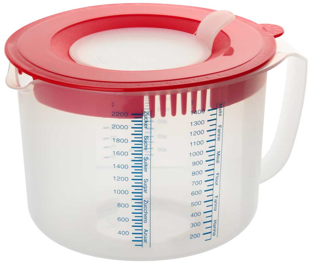 Mess-und Rührbecher 2,2 l rot / transparent mit Spritzschutz