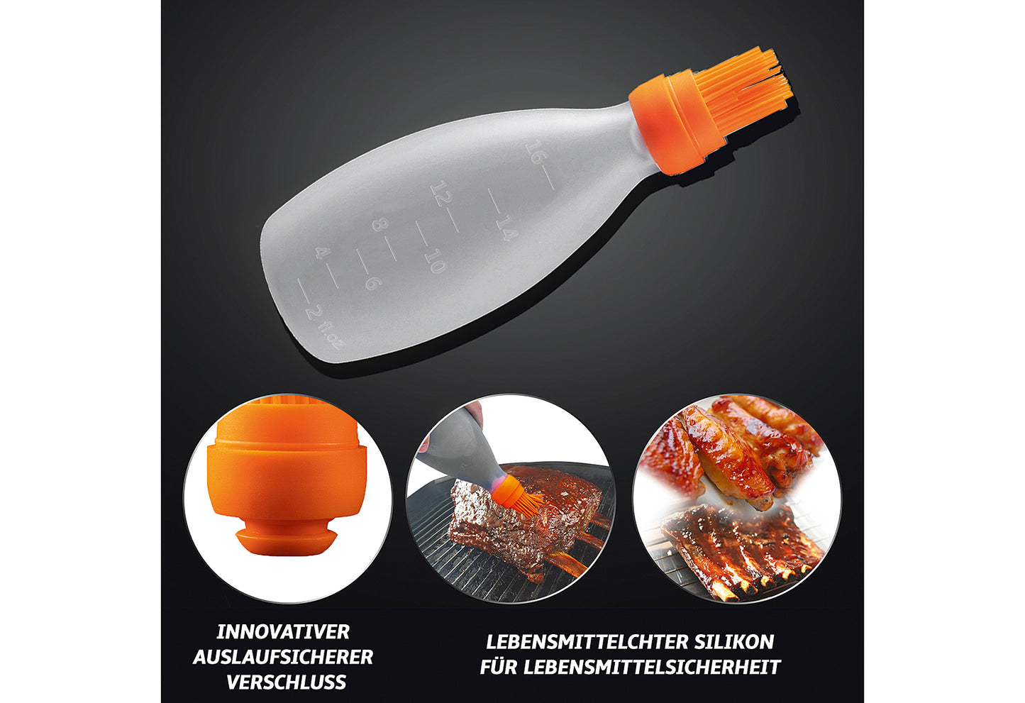 Silikon-Marinierflasche mit Bürste Orange