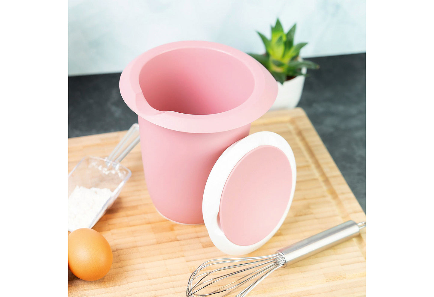 Quirltopf mit zweigeteiltem Deckel 1l rosa/weiß
