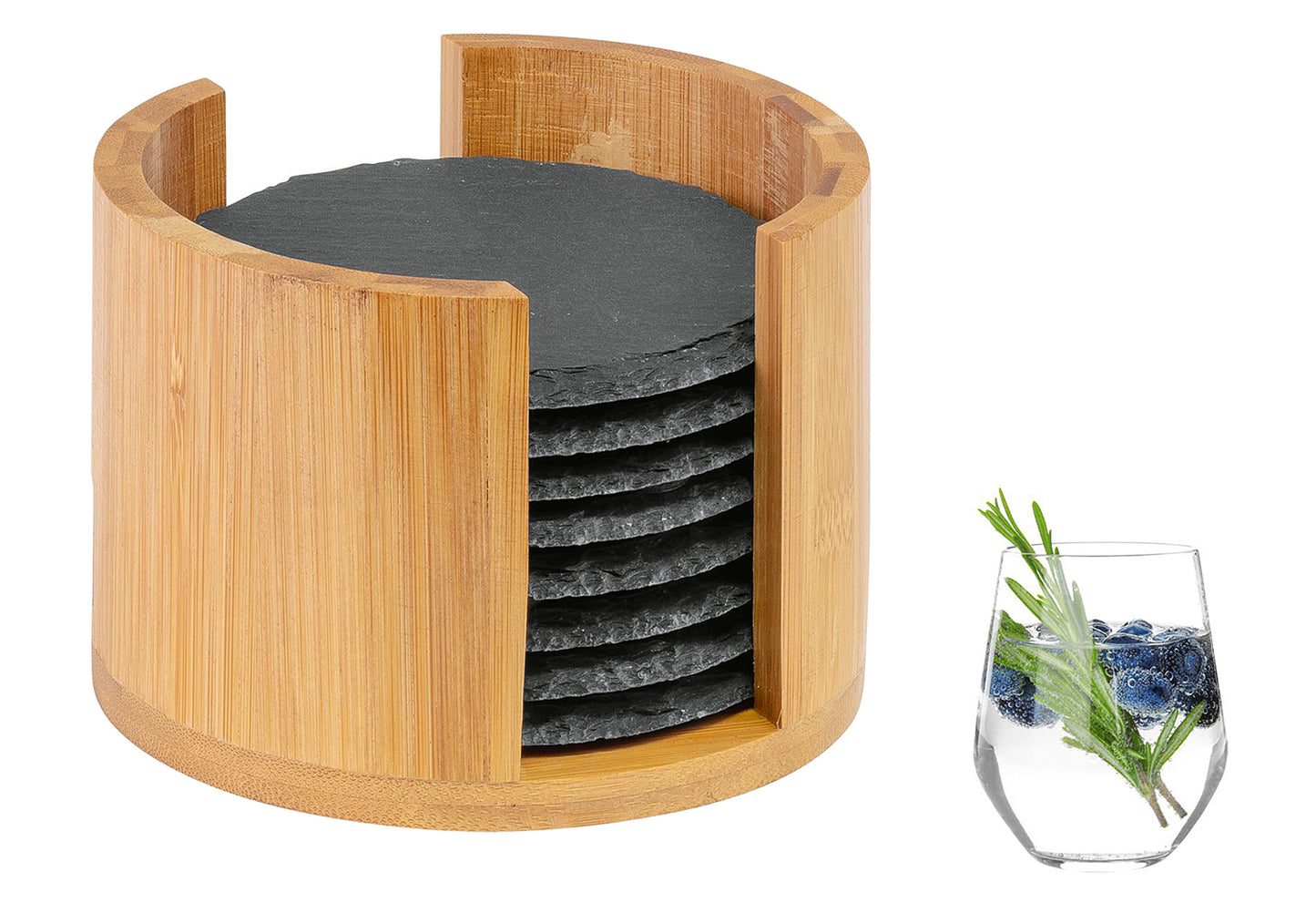 Untersetzer Naturschiefer Ø10cm in Bambusbox 8Stück