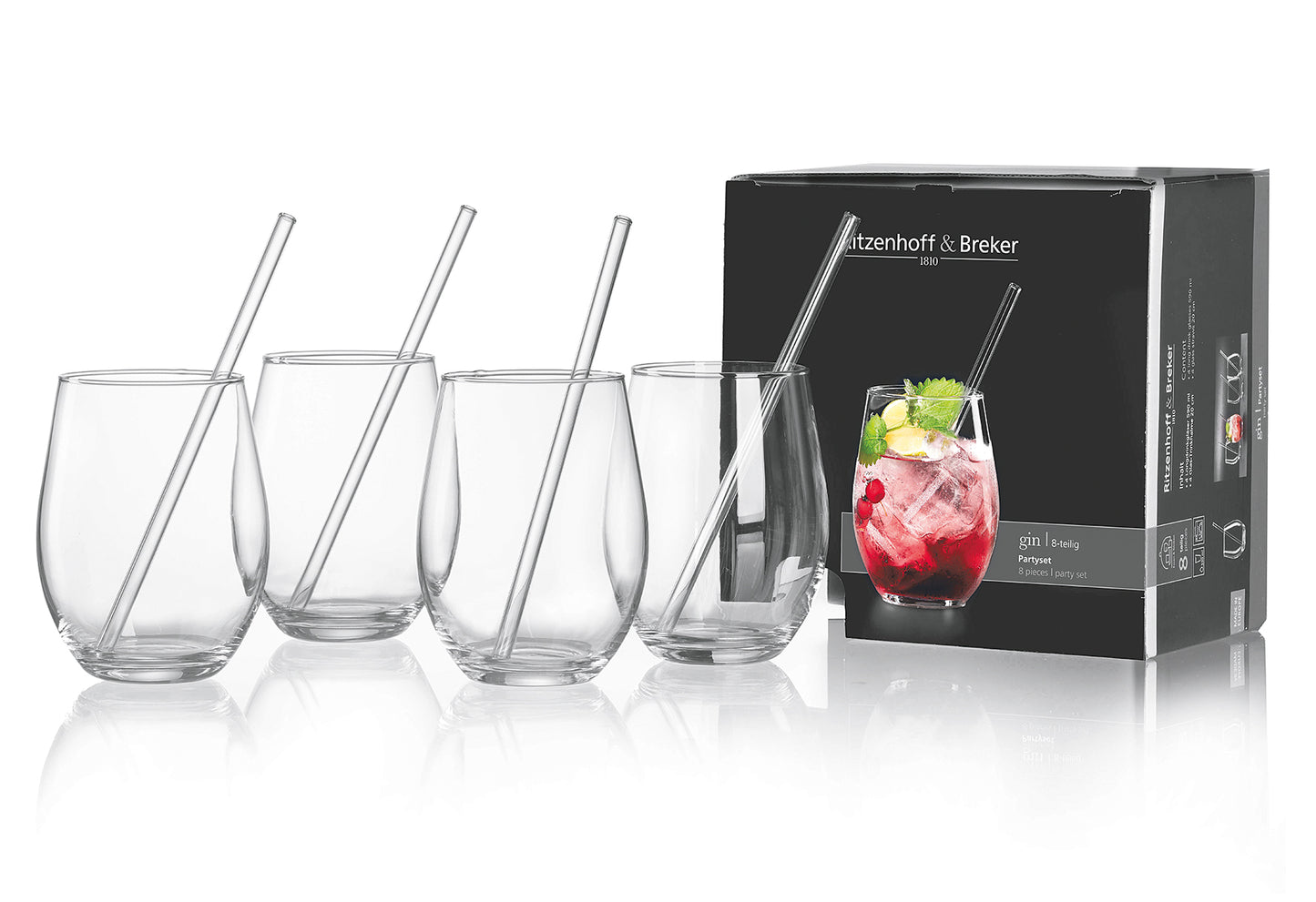 Partyset Gin + Trinkhalm 8teilig
