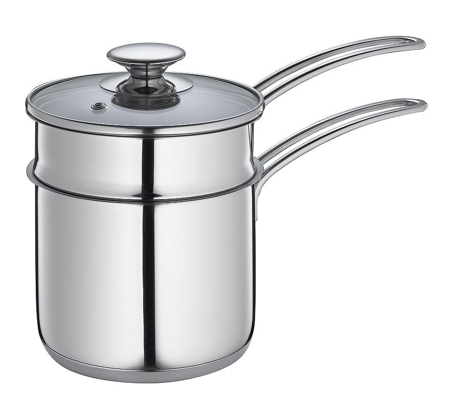 Wasserbad-Topf Edelstahl mit Glasdeckel 1,5 l Ø14cm