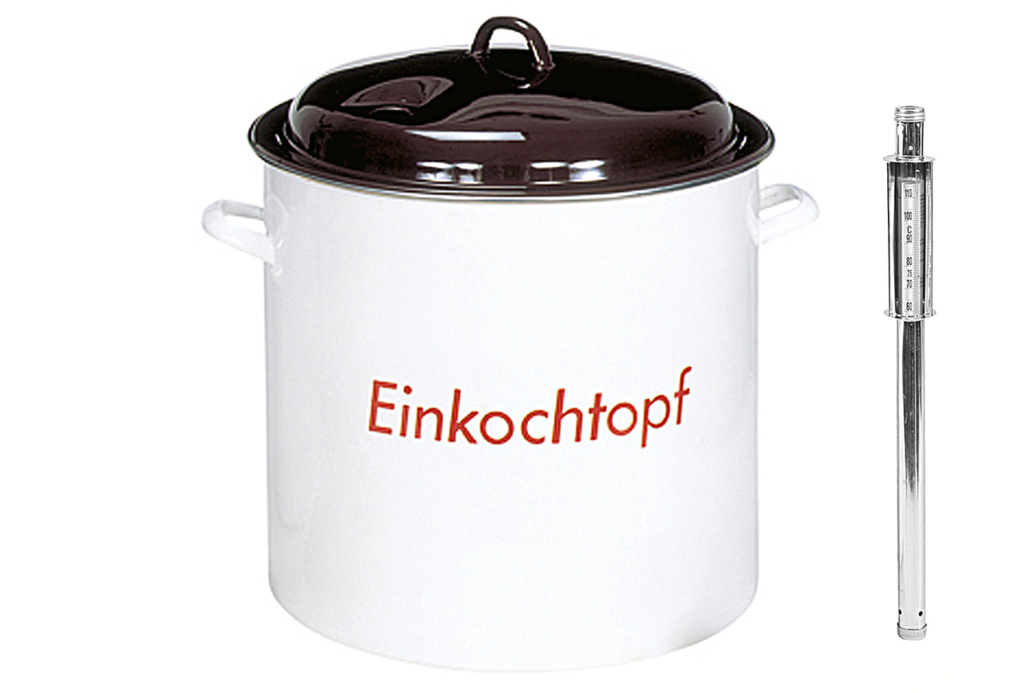 Einkochtopf mit Metalldeckel mit Öffnung für Thermometer 27 l Ø35cm emailliert weiß