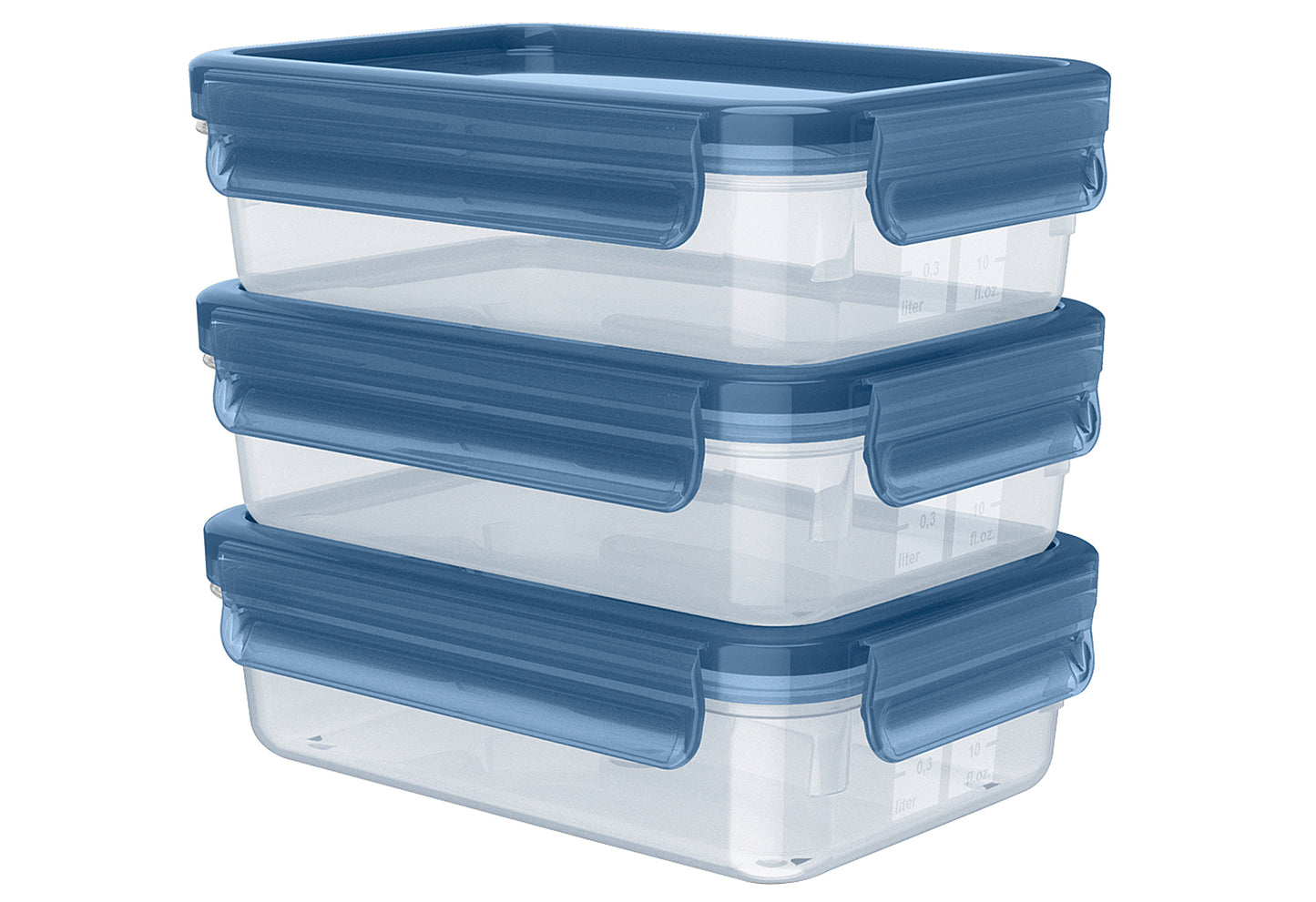 Frischhaltedose Clip & Close Eco 3er Set 3x0,8l rechteckig transparent blau