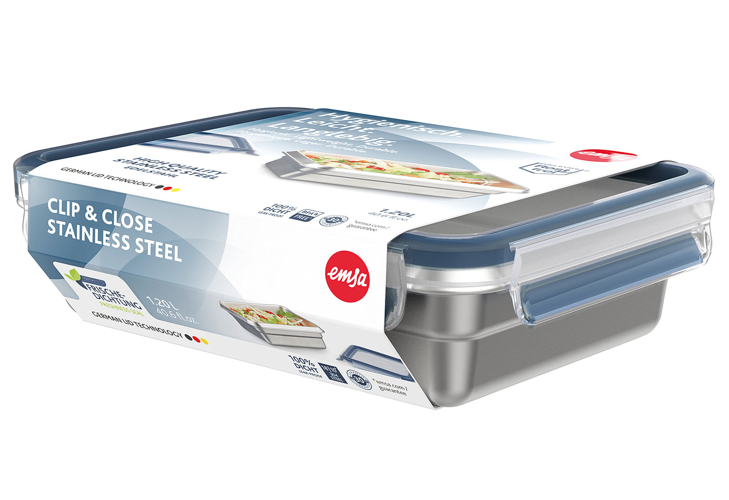 Frischhaltedose Clip & Close 1,2l eckig Edelstahl