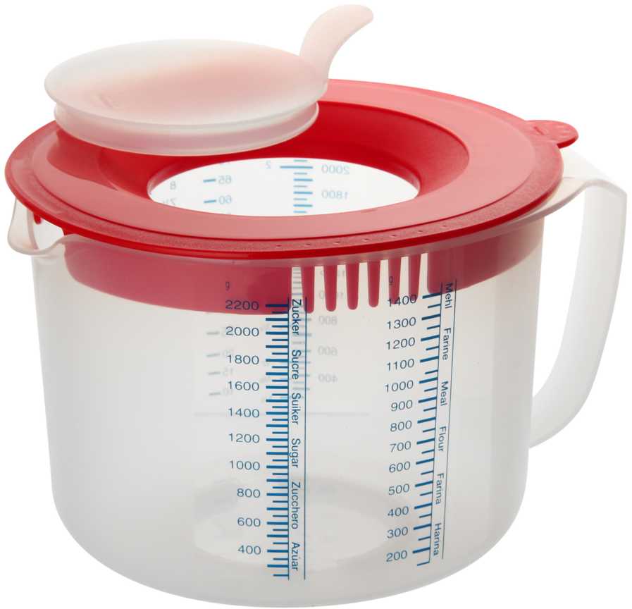 Mess-und Rührbecher 2,2 l rot / transparent mit Spritzschutz