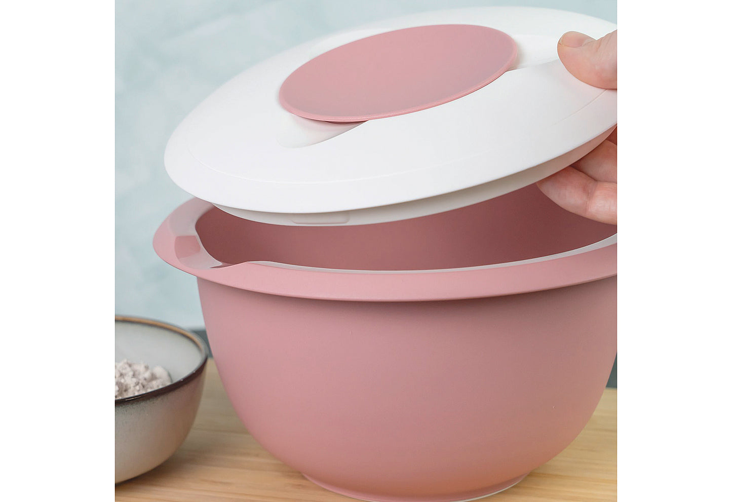 Rührschüssel mit zweigeteiltem Deckel 3,5l rosa/weiß
