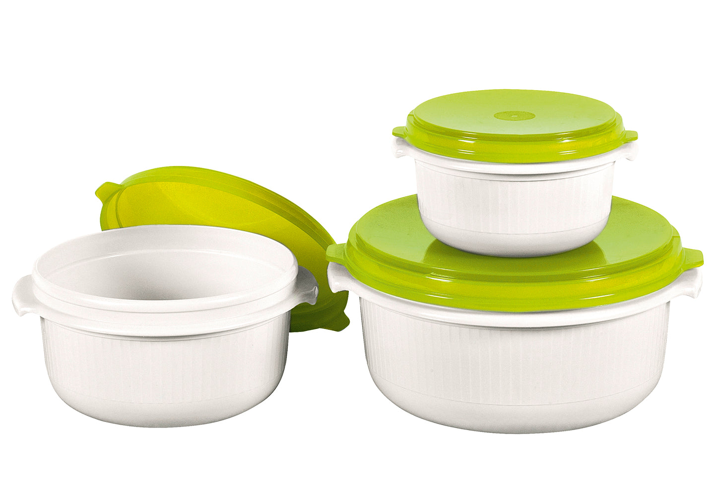 Mikrowellentopfset Micro Family 0,5/1/1,5 l weiß/limette 3teilig