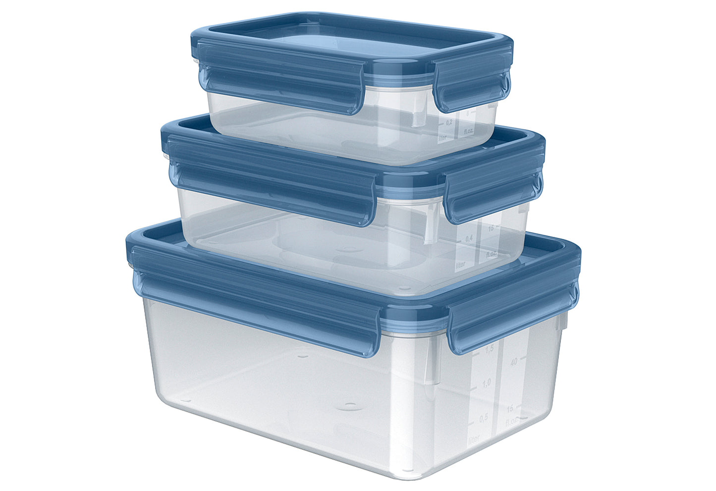 Frischhaltedose Clip & Close Eco 3er Set 0,55l/1l/2,2l rechteckig transparent blau