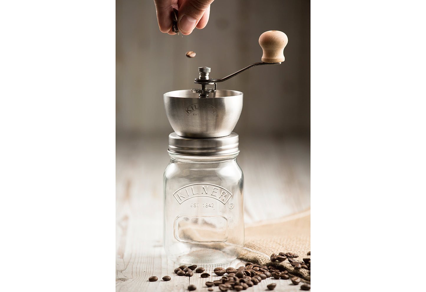 Kaffeemühle mit Drehkurbel und Glas 500ml