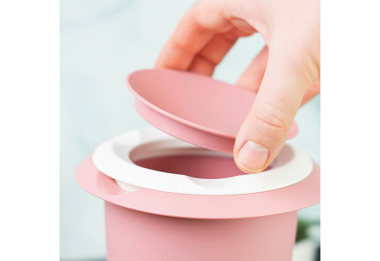 Quirltopf mit zweigeteiltem Deckel 1l rosa/weiß
