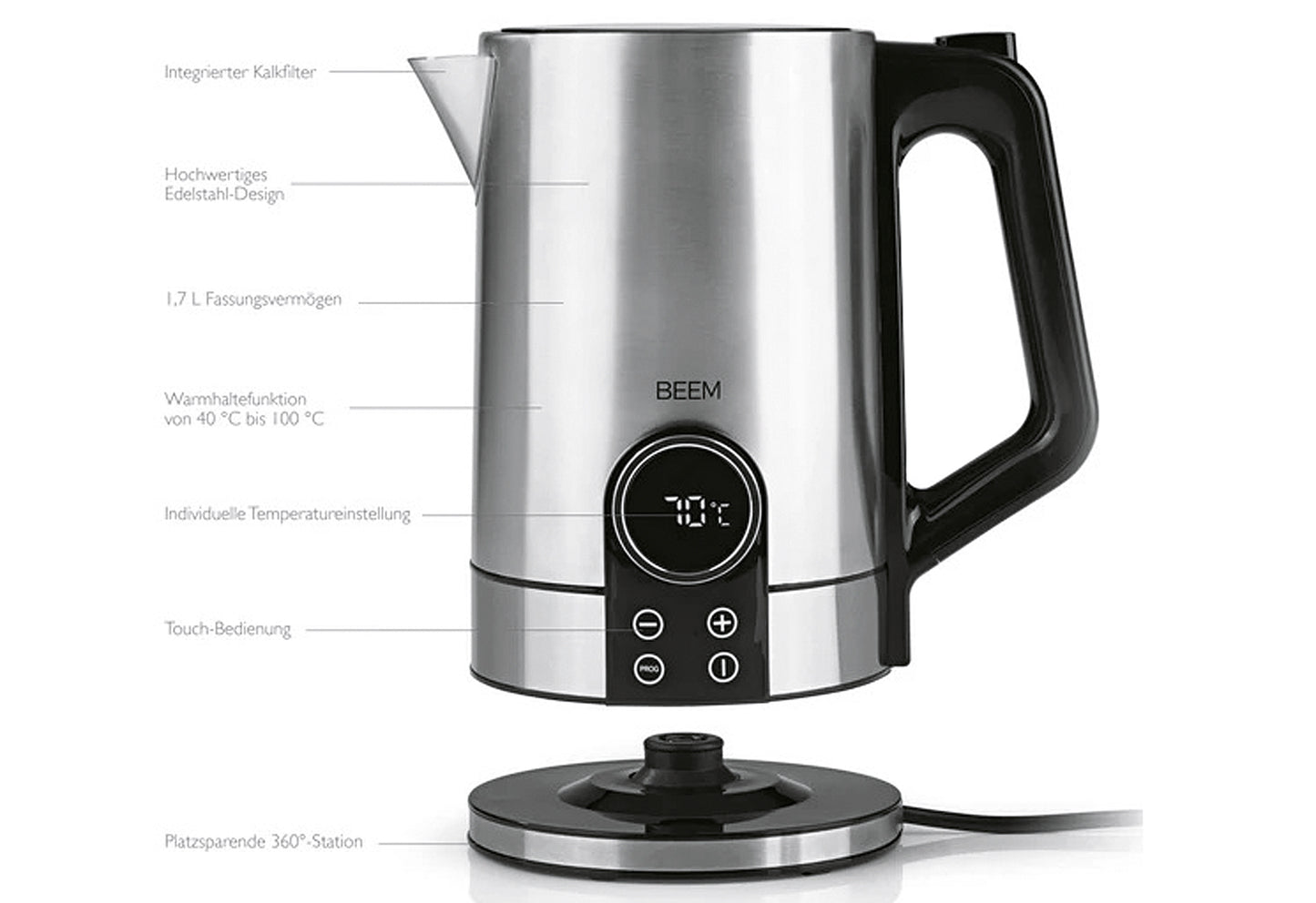 Wasserkocher Tea Switch 1,7l 2200W Edelstahl