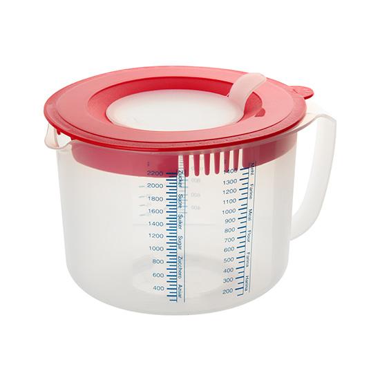 Mess-und Rührbecher 2,2 l rot / transparent mit Spritzschutz