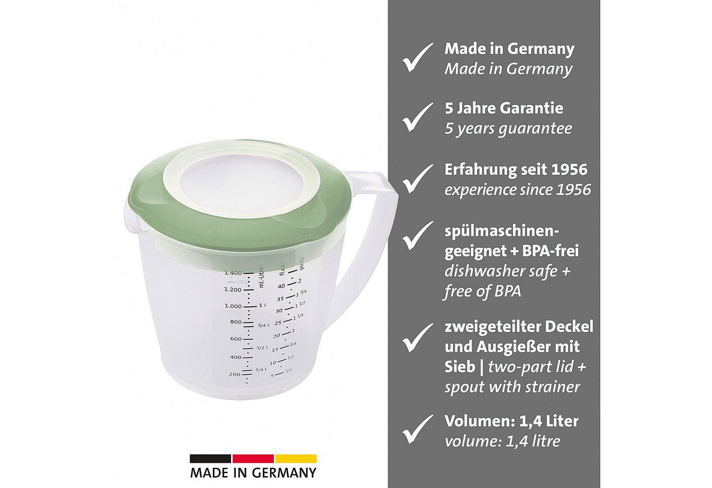 Rührbecher mit Deckel Helena 1,4l mint-grün