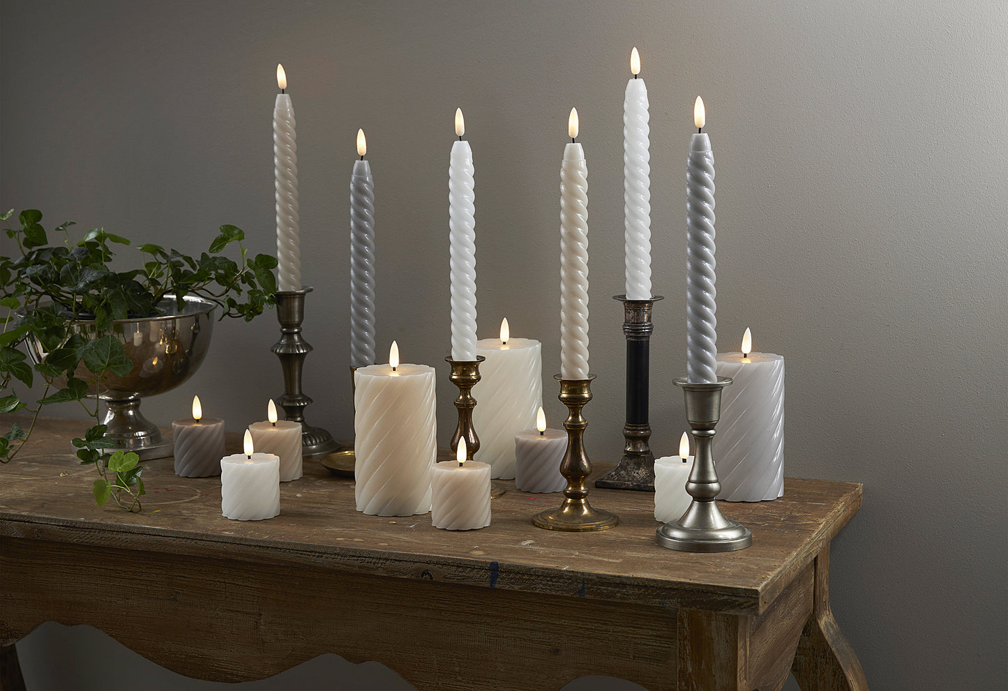 LED-Echtwachs-Kerze Flamme Swirl Votive 7,5x5cm beige 2Stück
