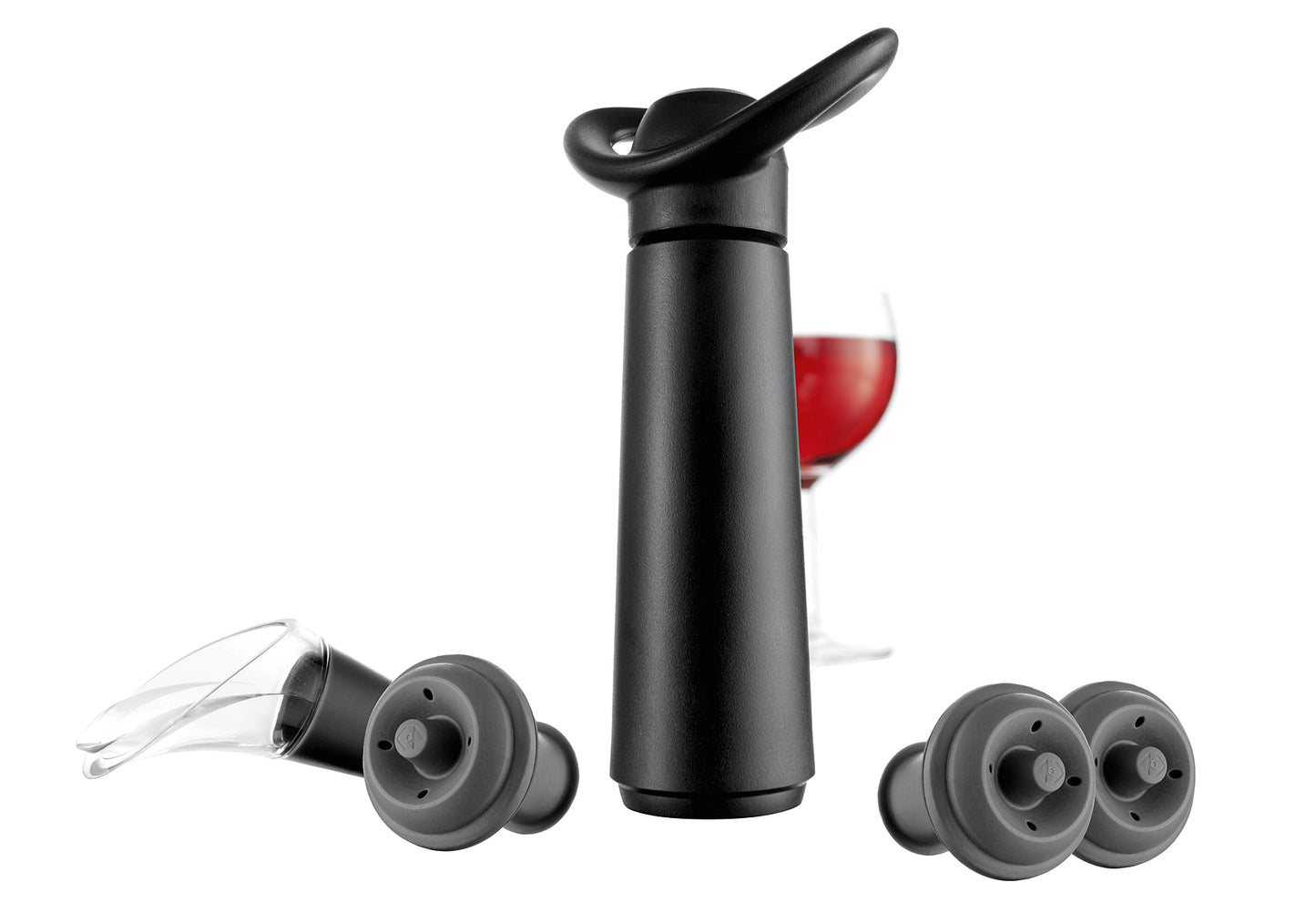 Weinpumpe mit 3 Stopfen und 1 Ausgießer