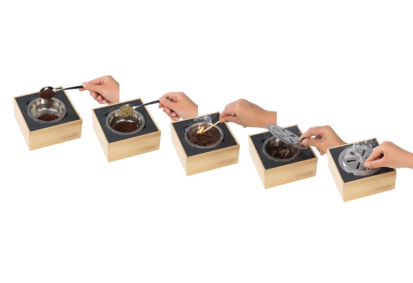 VapoWesp Räucherbox hellbraun inkl. Pulver Orange & Rosemary 50g
