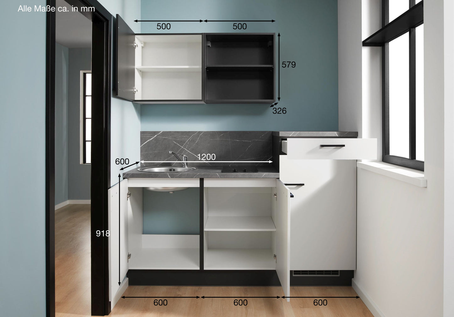 Küchenzeile 180 cm mit Ceranfeld und Kühlschrank - Ruder Home GmbH
