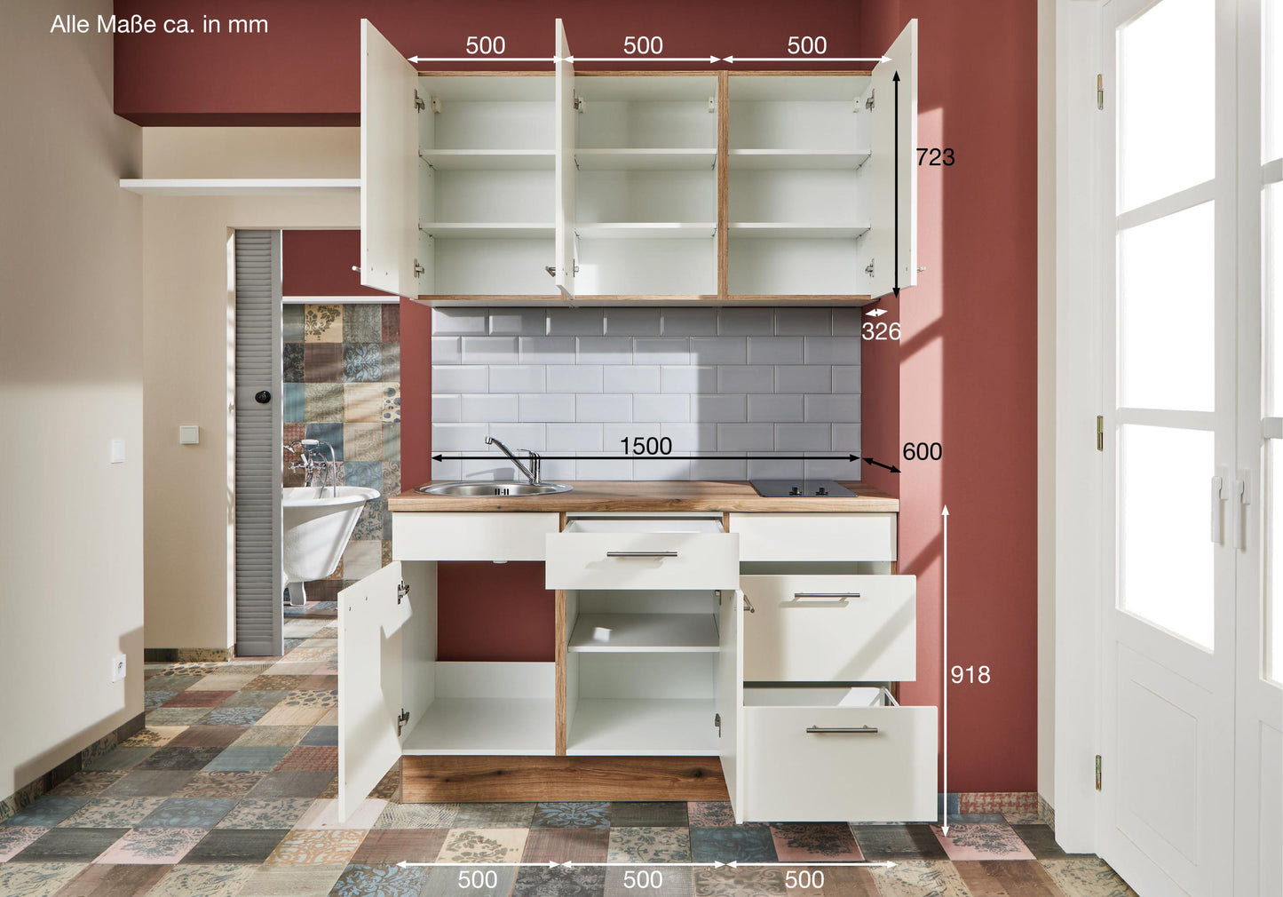 Küchenzeile 150 cm, Schränke in Magnolienweiß - Ruder Home GmbH