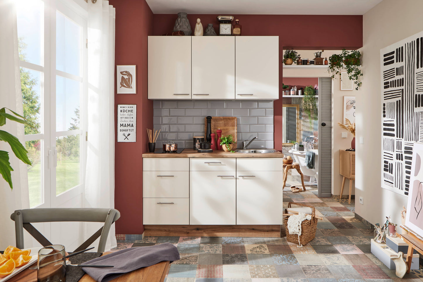 Küchenzeile 180 cm, Schränke in Beton Weißgrau - Ruder Home GmbH