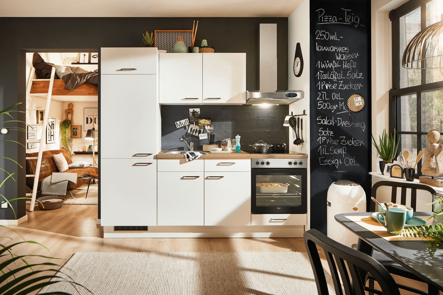 Küchenzeile 220 cm, Schränke in Weiß mit Elektrogeräten - Ruder Home GmbH