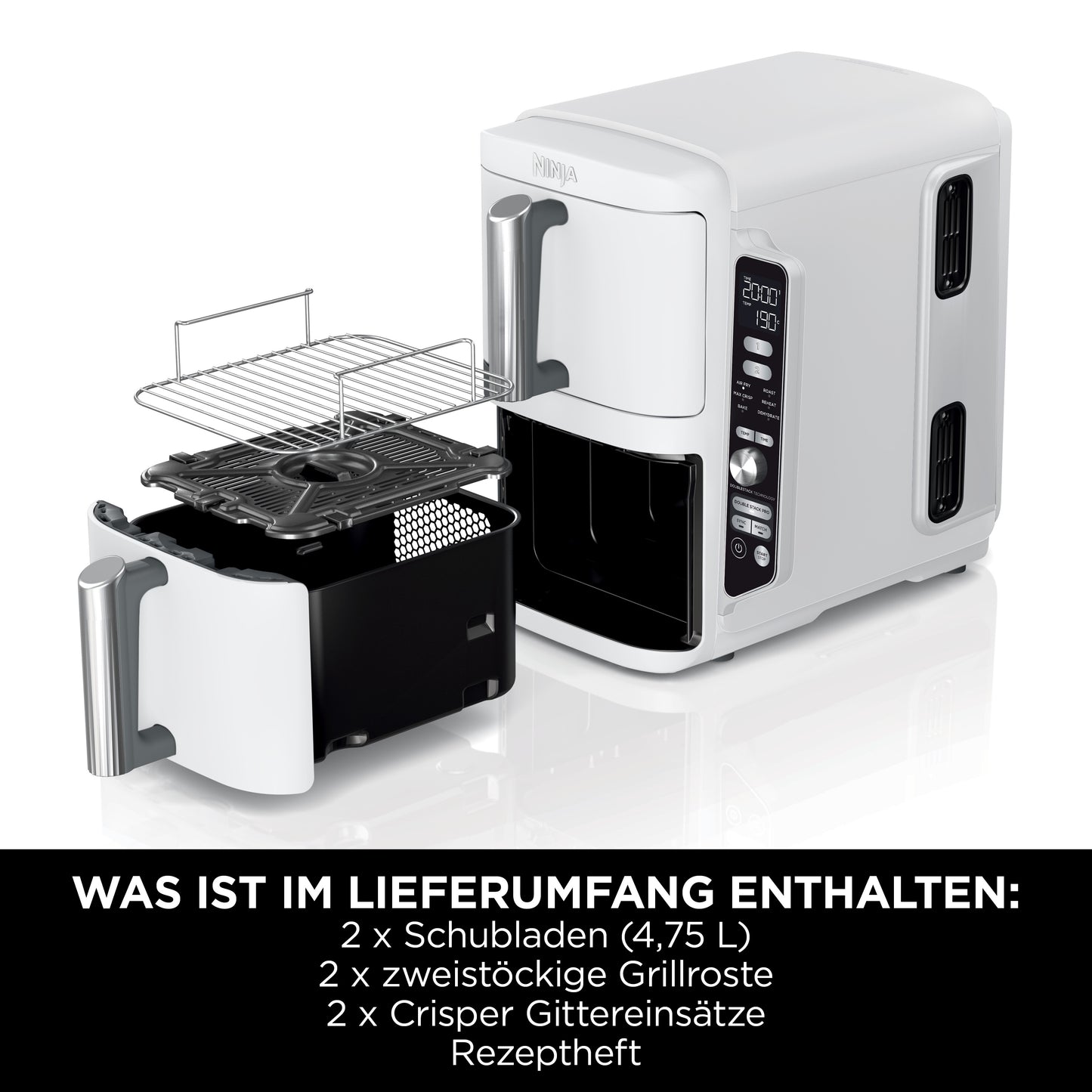 Ninja SL400EUWH Doppel XL Doppel-Heißluftfritteuse - weiß
