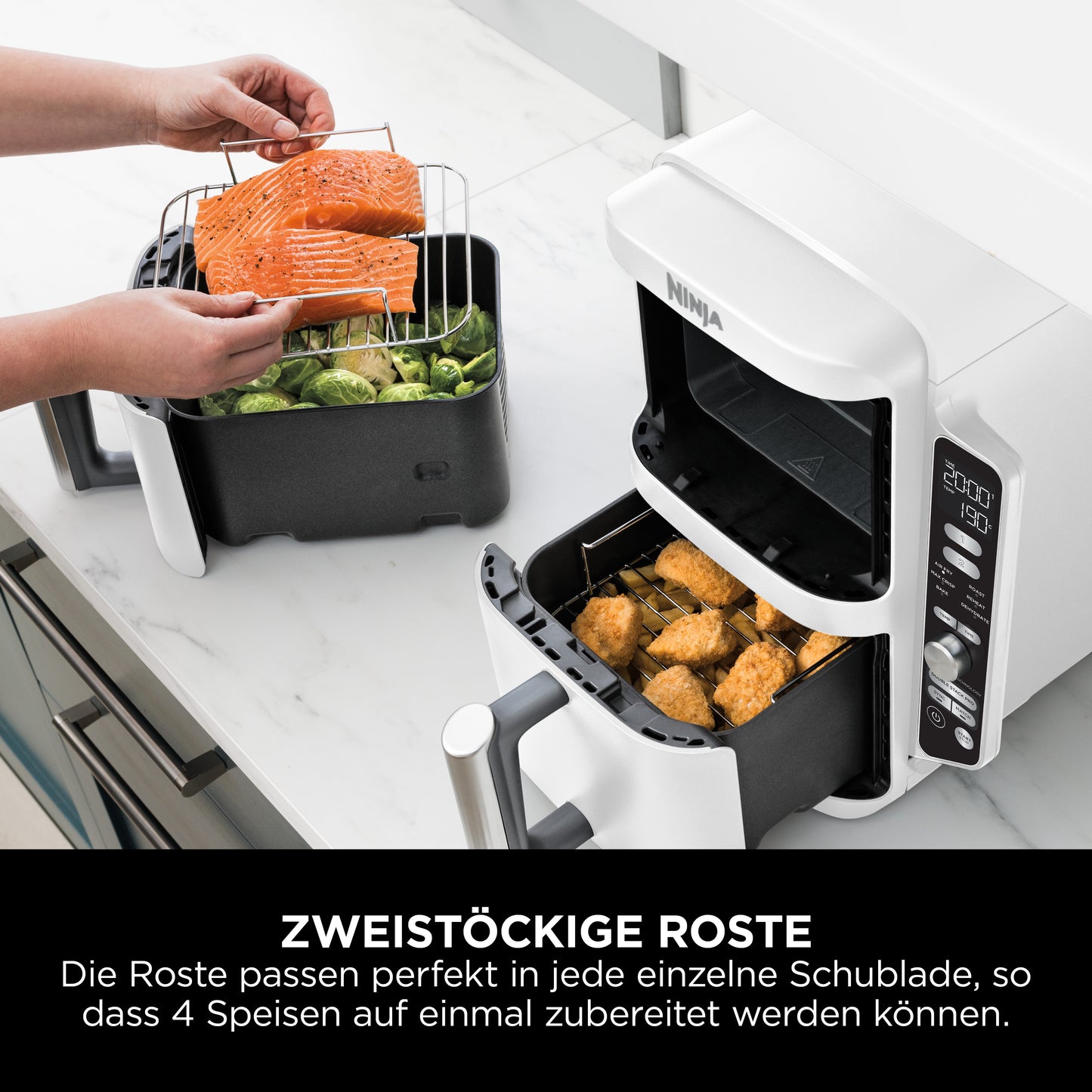 Ninja SL400EUWH Doppel XL Doppel-Heißluftfritteuse - weiß