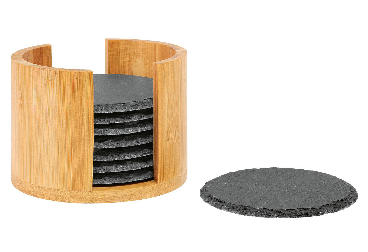 Untersetzer Naturschiefer Ø10cm in Bambusbox 8Stück
