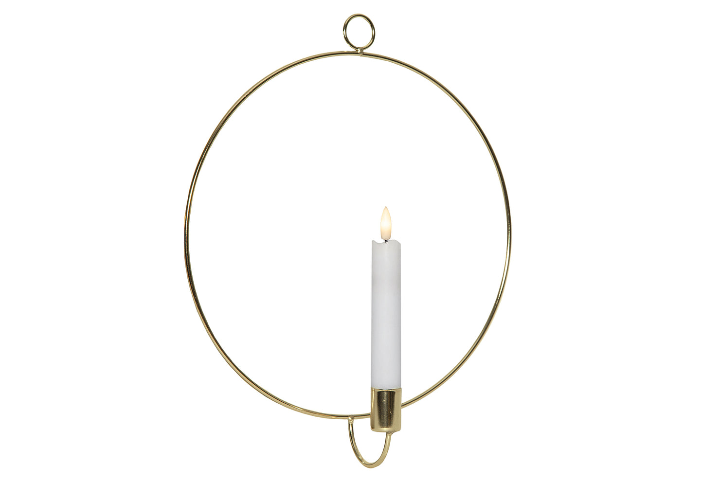 LED Echtwachskerze Flamme im Ring z.Stehen 28,5cm gold