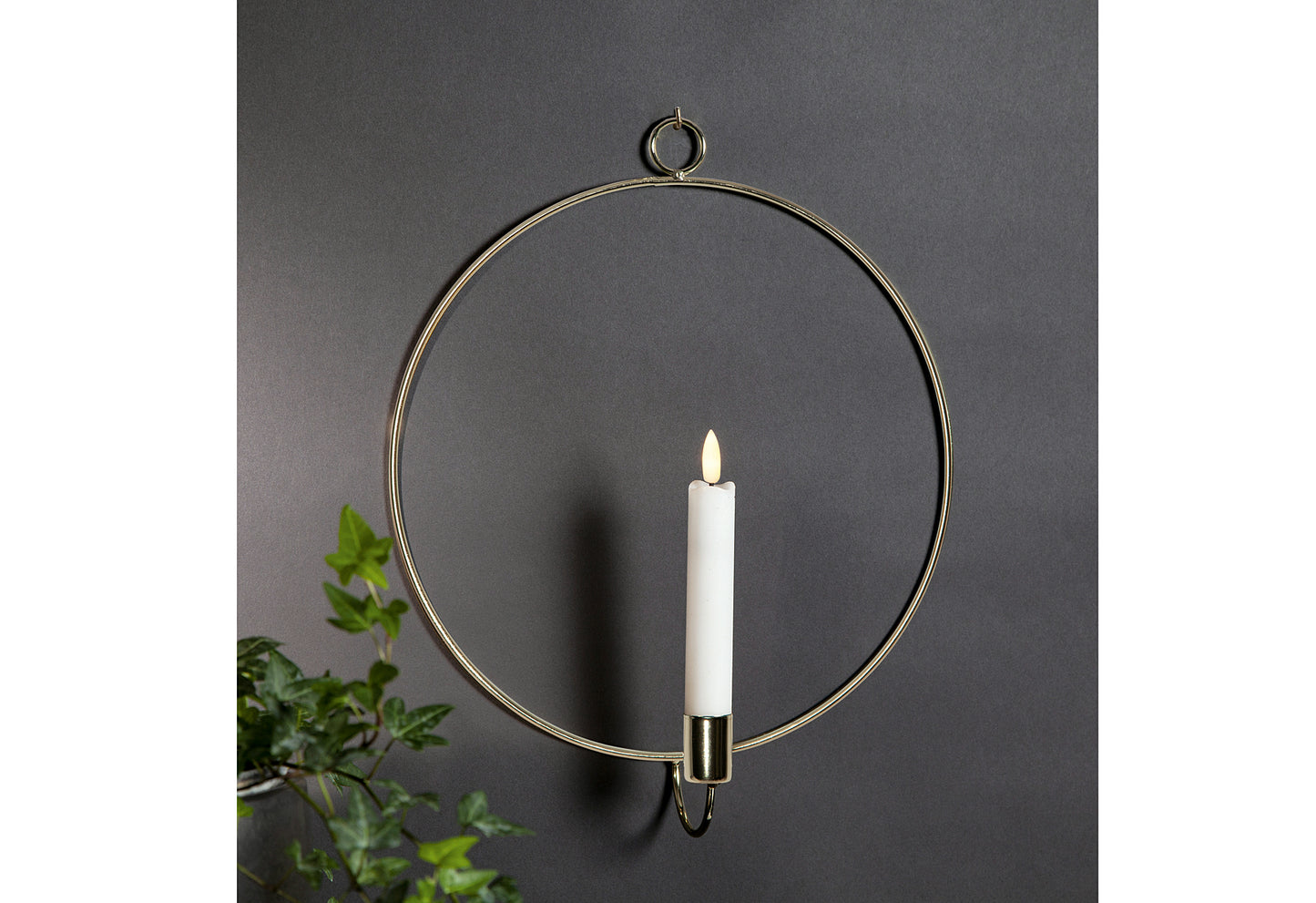 LED Echtwachskerze Flamme im Ring z.Stehen 28,5cm gold
