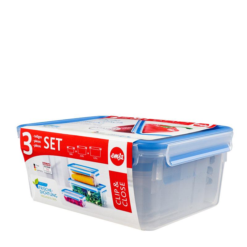 Frischhaltedosenset Clip & Close 1,0l/2,3l/3,7l 3teilig blau
