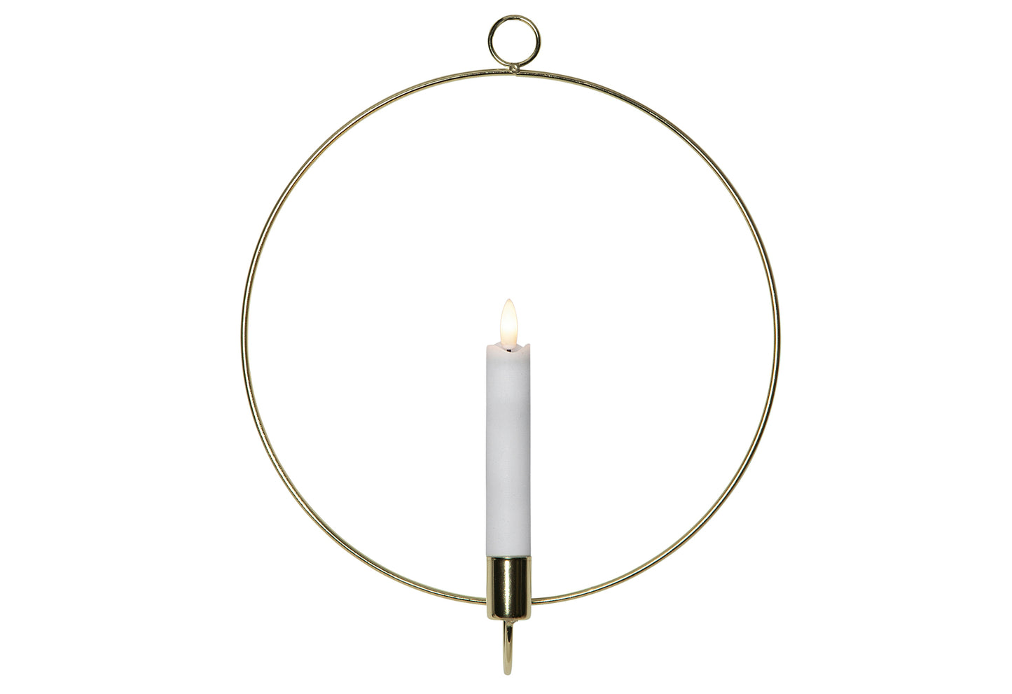 LED Echtwachskerze Flamme im Ring z.Stehen 28,5cm gold
