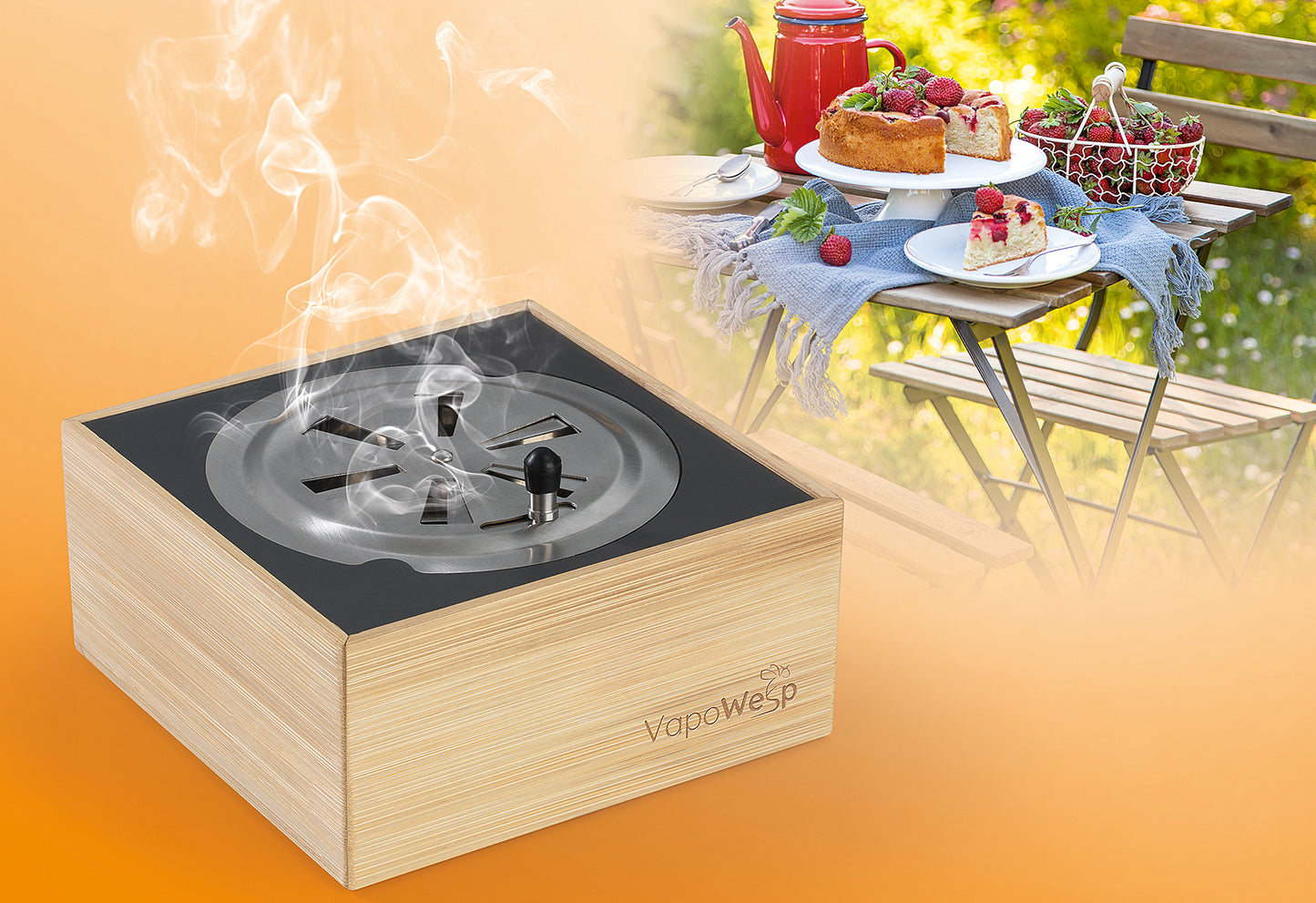 VapoWesp Räucherbox hellbraun inkl. Pulver Orange & Rosemary 50g