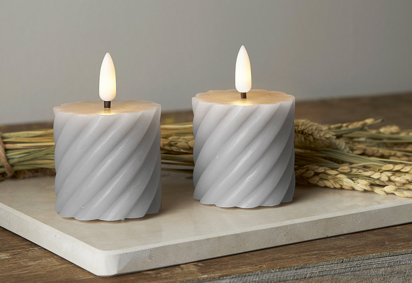 LED-Echtwachs-Kerze Flamme Swirl Votive 7,5x5cm grau 2Stück