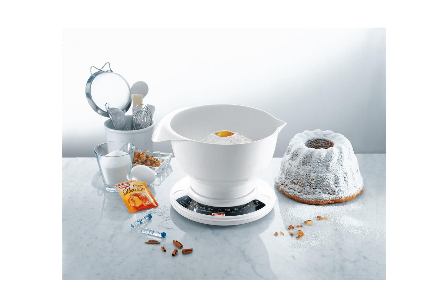 Küchenwaage Culina pro analog 5kg Tragkraft weiß mit Rührschüssel