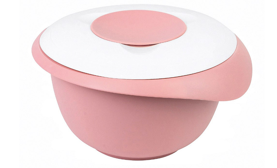 Rührschüssel mit zweigeteiltem Deckel 3,5l rosa/weiß