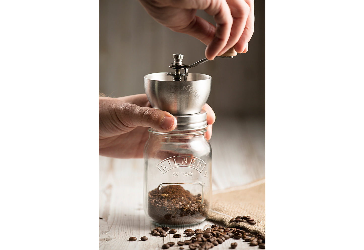 Kaffeemühle mit Drehkurbel und Glas 500ml