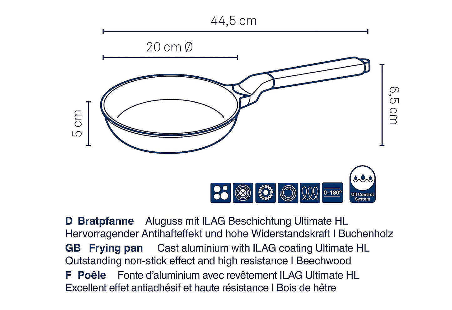 Bratpfanne Vitana Ø20cm H: 5cm Griff Buchenholz