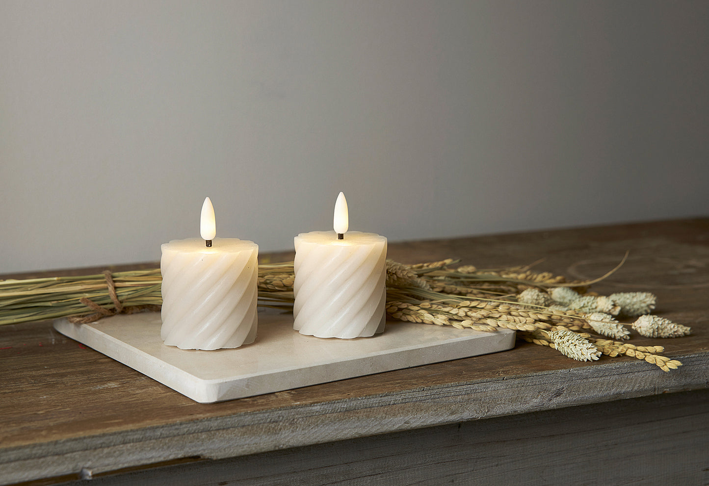 LED-Echtwachs-Kerze Flamme Swirl Votive 7,5x5cm beige 2Stück