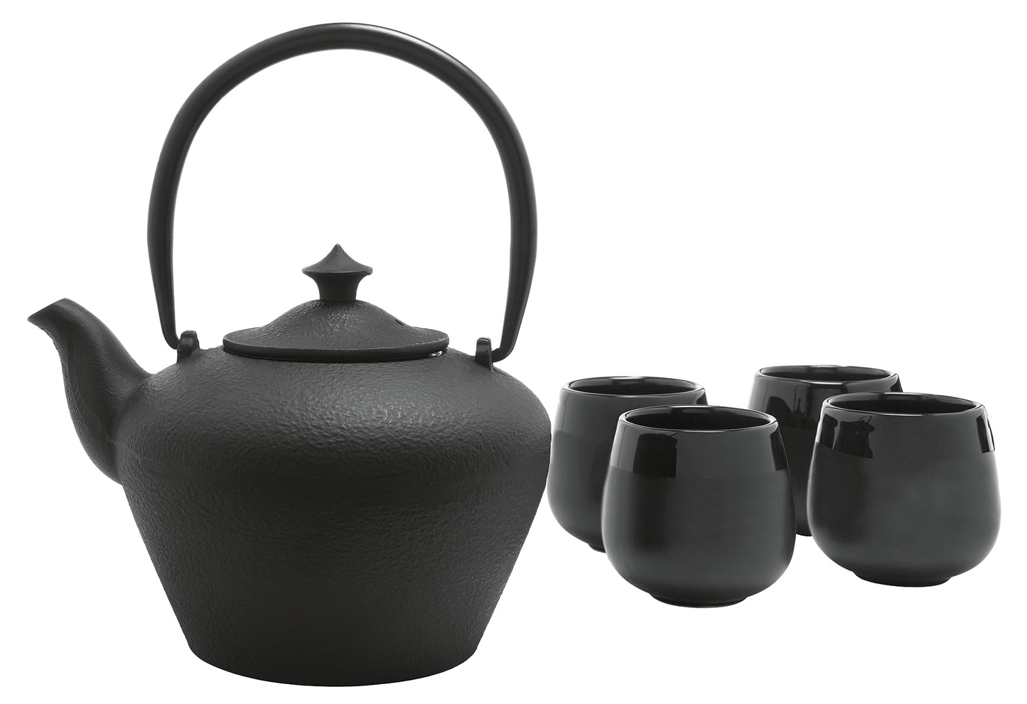 Teekanne mit 4 Teebechern Geschenkset Chengdu 5teilig schwarz