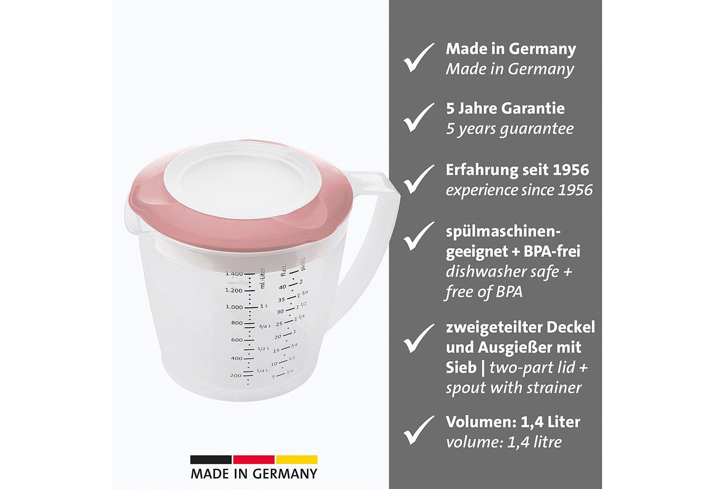 Rührbecher mit Deckel Helena 1,4l rosa