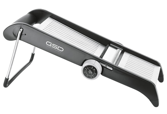 Profi Mandoline aus Edelstahl mit schwarzem Rahmen