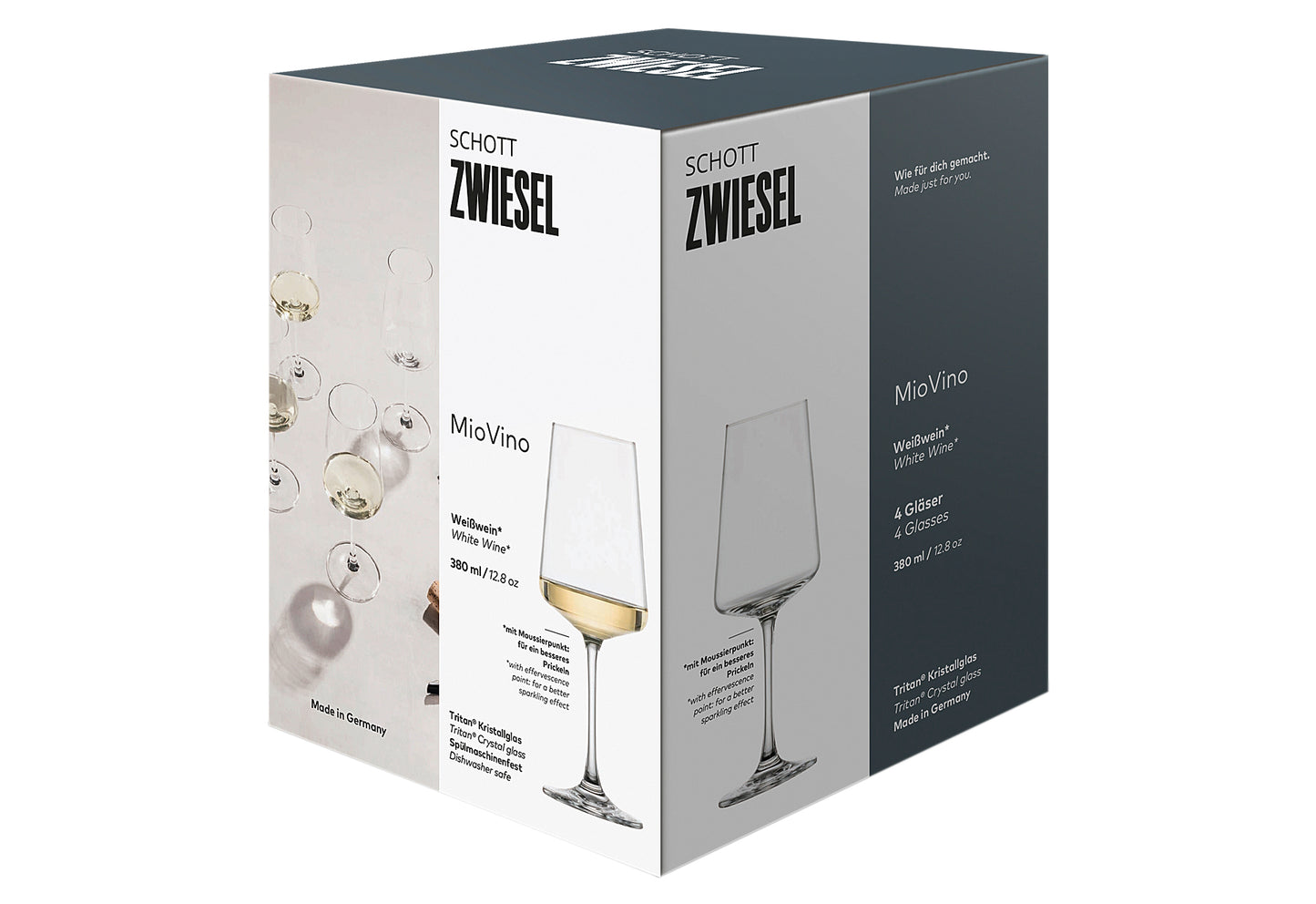 ZWIESEL GLAS Weißweinglas mit Moussierpunkt MioVino 4er Set