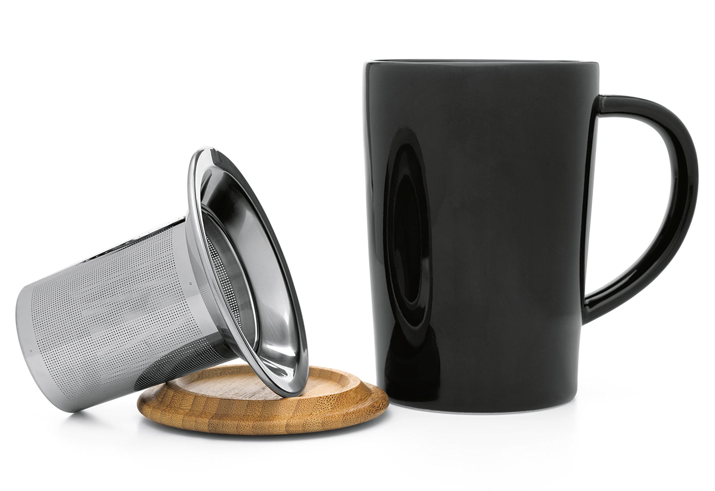 Teebecher Bamboo 400ml mit Filter und Deckel schwarz