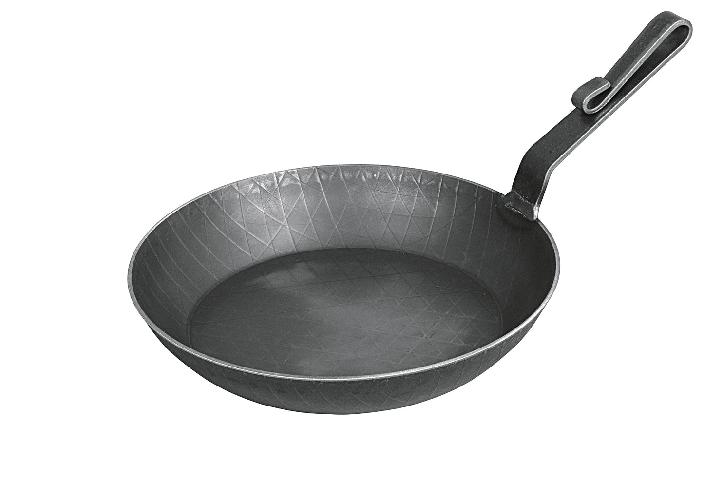 Servierpfanne schmiedeeisern Ø24cm mit gebogenem Stiel und hohem Rand schwarz