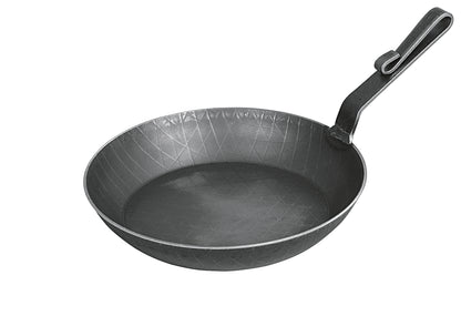 Servierpfanne schmiedeeisern Ø24cm mit gebogenem Stiel und hohem Rand schwarz