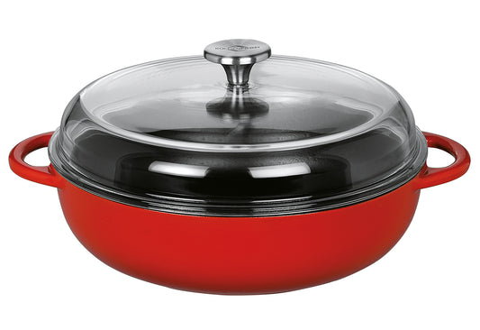 Bauernpfanne Provence mit hohem Glasdeckel 28cm classic red