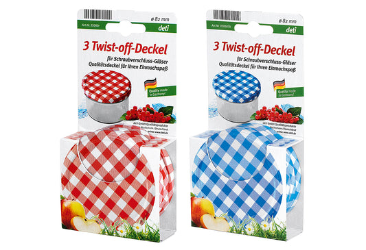 Twist-off-Deckel Ø82mm sortiert rot/weiß oder blau/weiß kariert PVC-frei Blue Seal 3Stück
