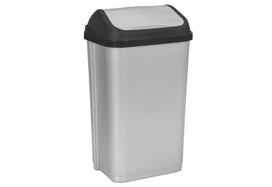 Abfallbehälter Swantje mit Schwingdeckel 38,5x29x66cm 50l light silver